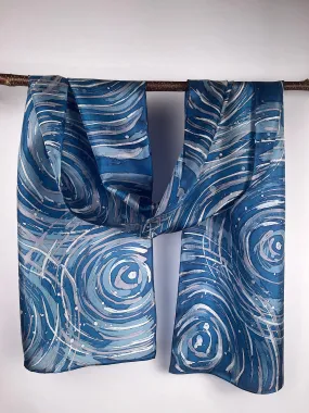 “Ripple Effect in Blues” - Hand-dyed Silk Scarf - $125