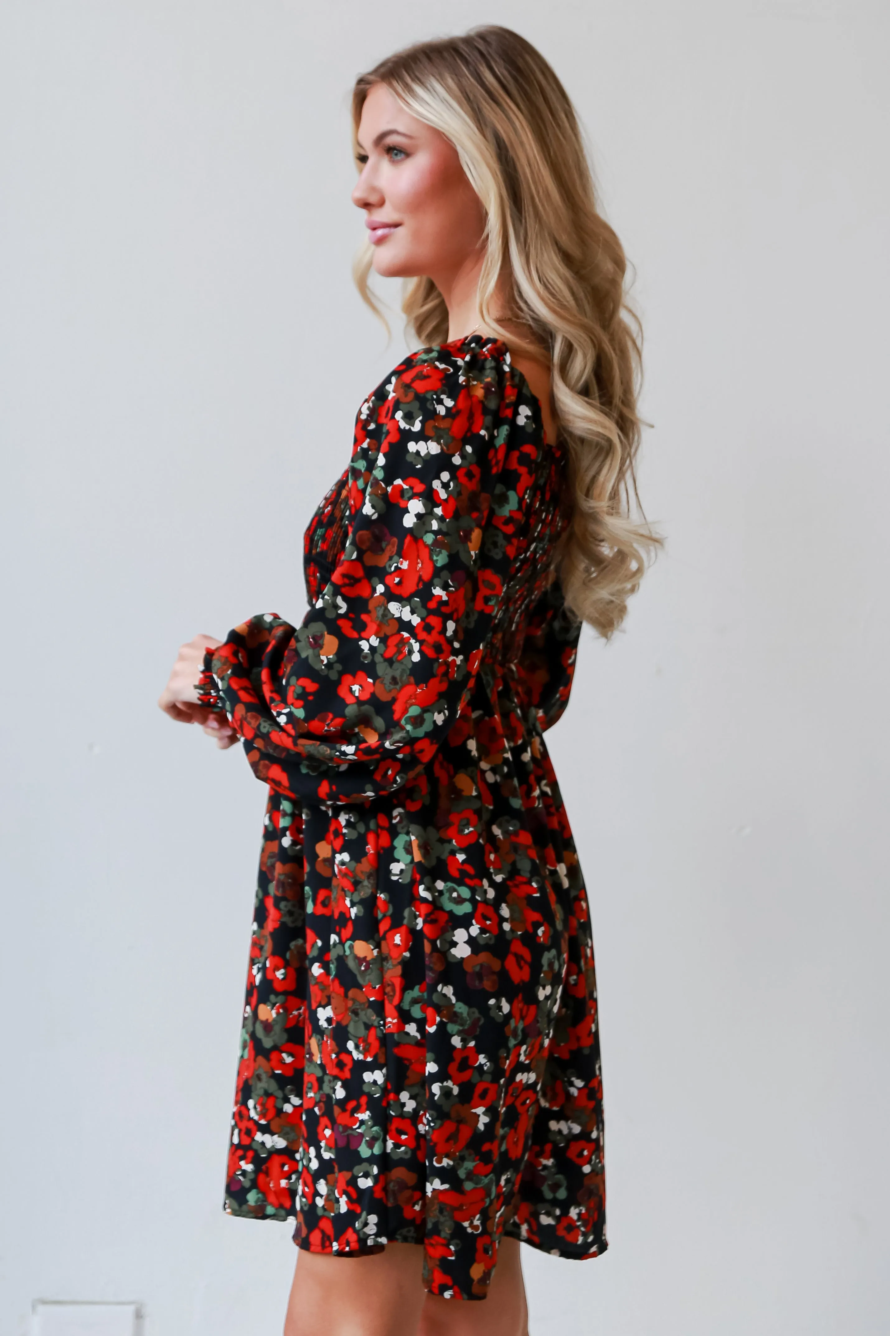 Romantic Hint Black Floral Mini Dress