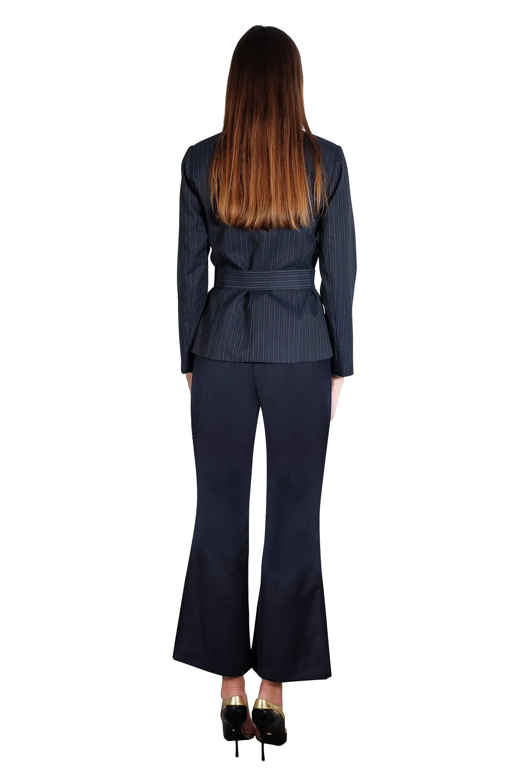 Rosario Pinstripe Drape Front Blazer