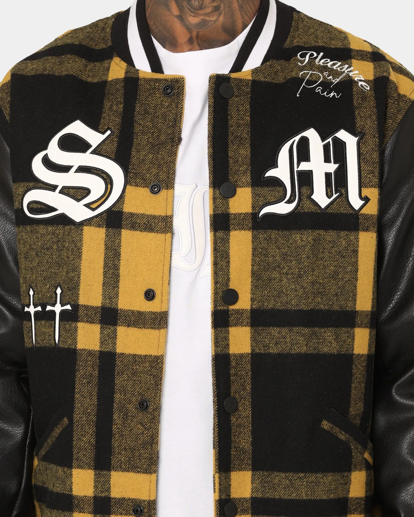 Saint Morta Graveyard Plaid Varsity Jacket Black/Yellow