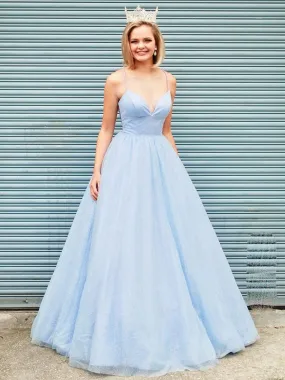 Shiny V Neck Backless Light Blue Long Prom, Open Back Light Blue Formal, Sparkly Blue Evening