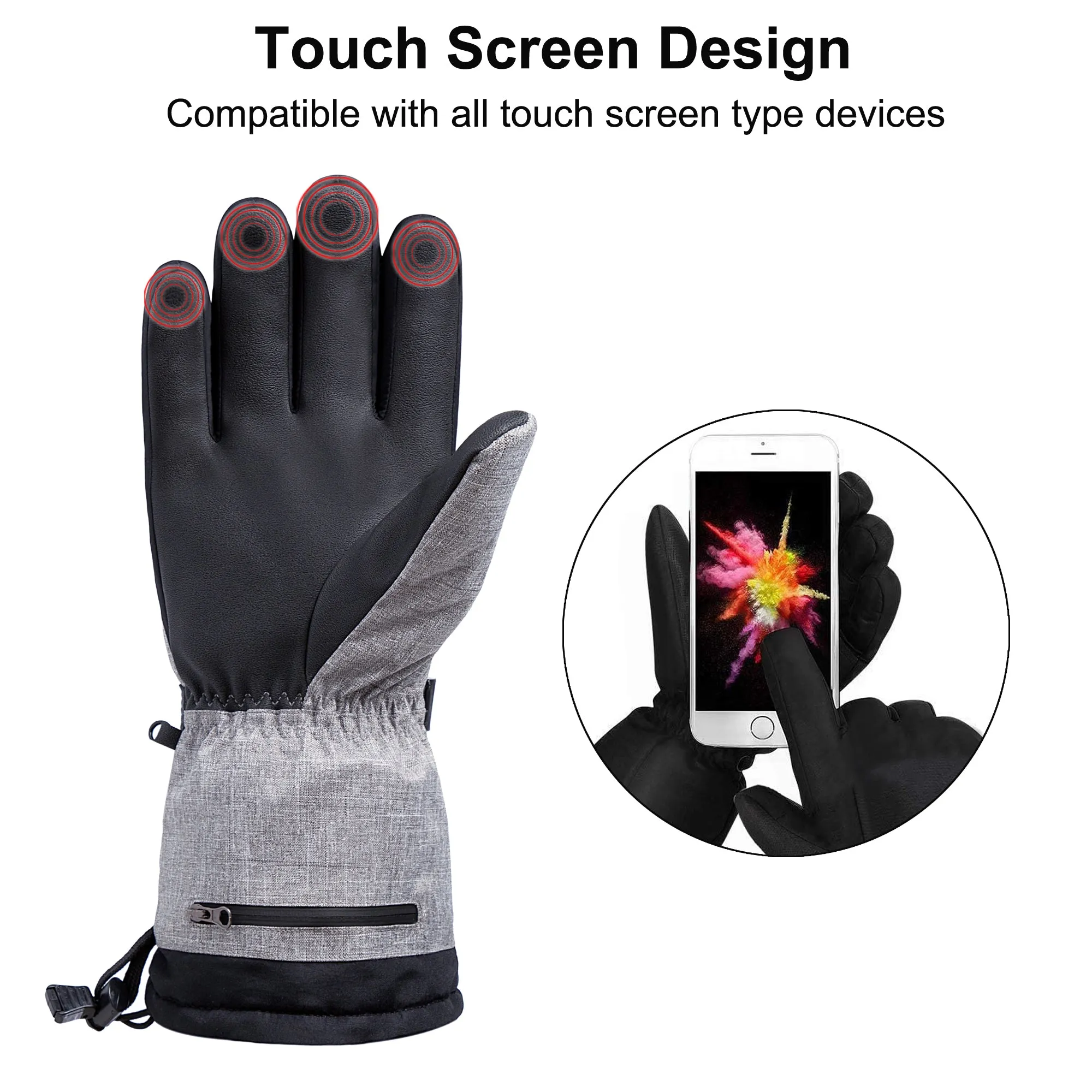 Sidiou Group Anniou Electric Heated Gloves Rechargeable Battery Heating Gloves Waterproof Touchscreen Winter Warm Hand Gloves for Ski Motorcycle