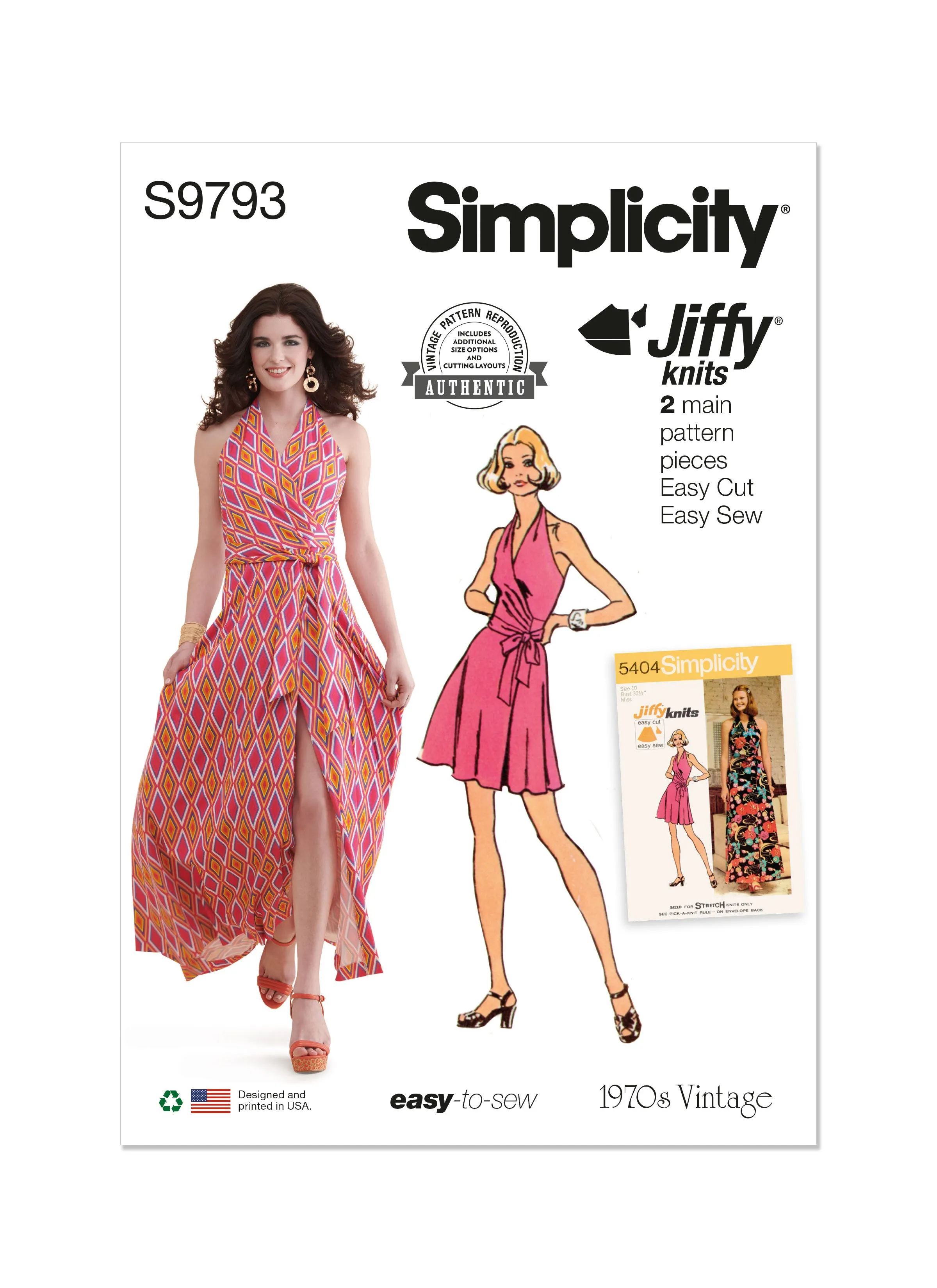 Simplicity Sewing Pattern S9793 MISSES' KNIT FRONT-WRAP HALTER-DRESS IN TWO LENGTHS