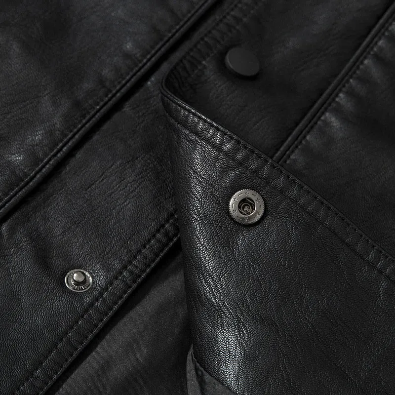 Single Breasted Two Pockets Faux Leather Jacket