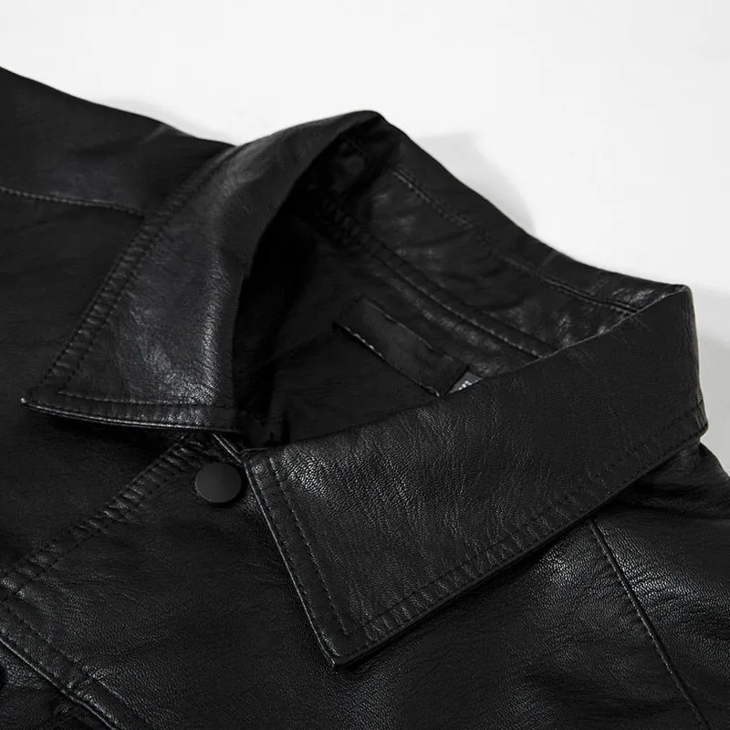 Single Breasted Two Pockets Faux Leather Jacket