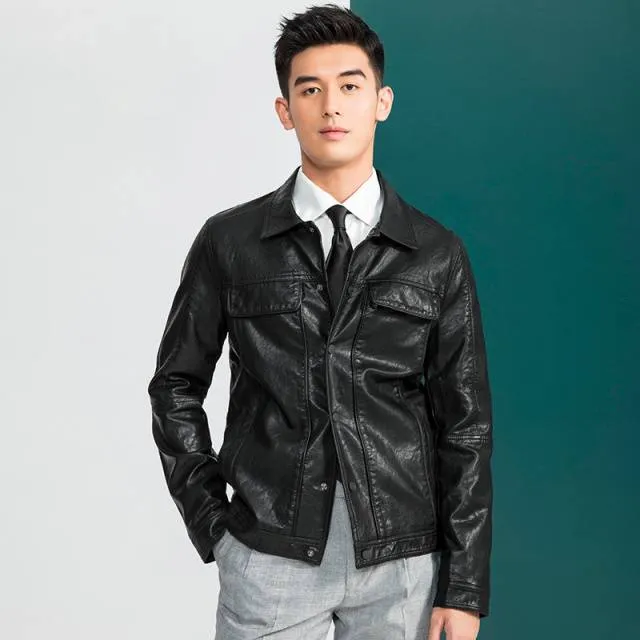 Single Breasted Two Pockets Faux Leather Jacket