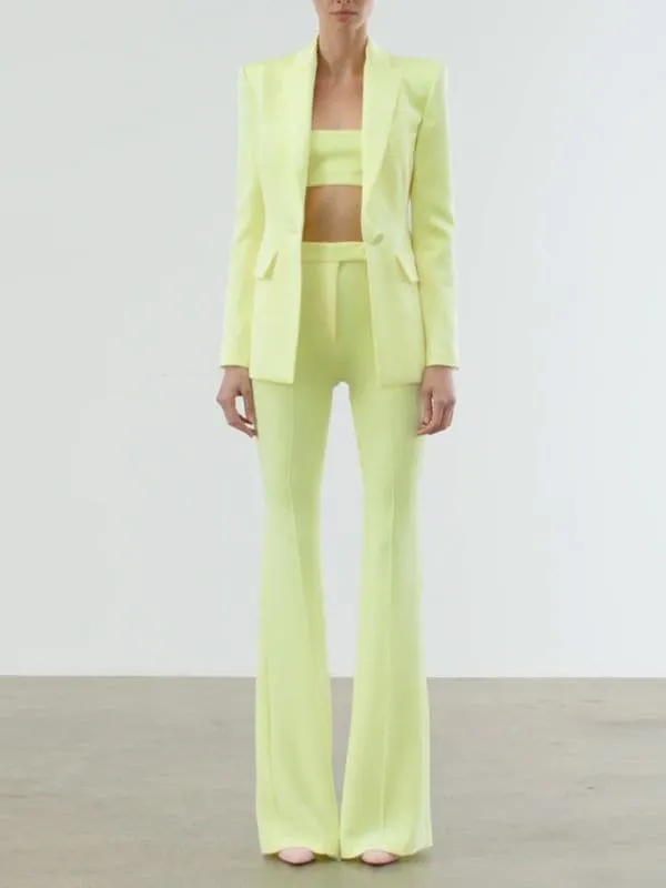 Single Button Blazer Flare Pants Suit