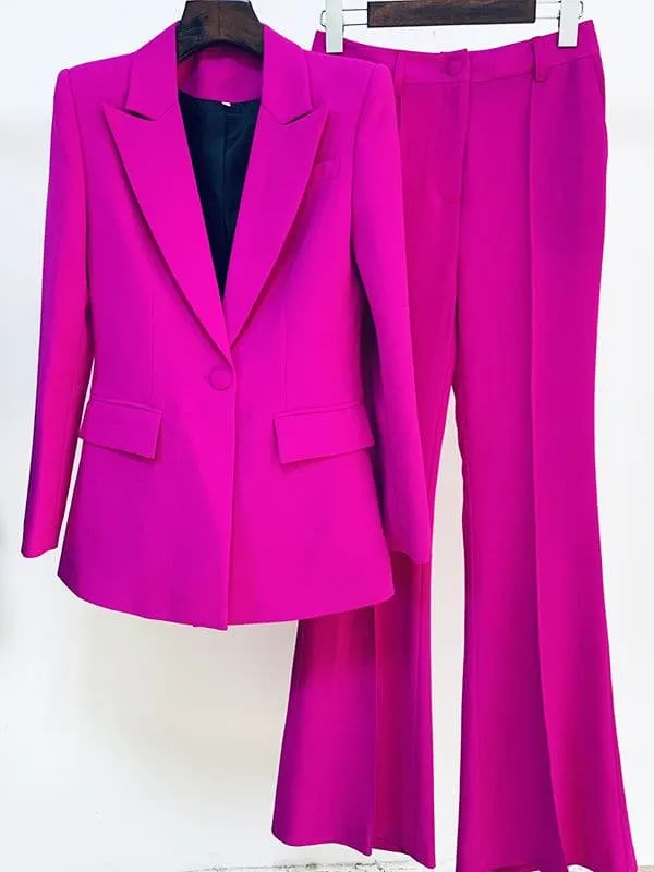 Single Button Blazer Flare Pants Suit