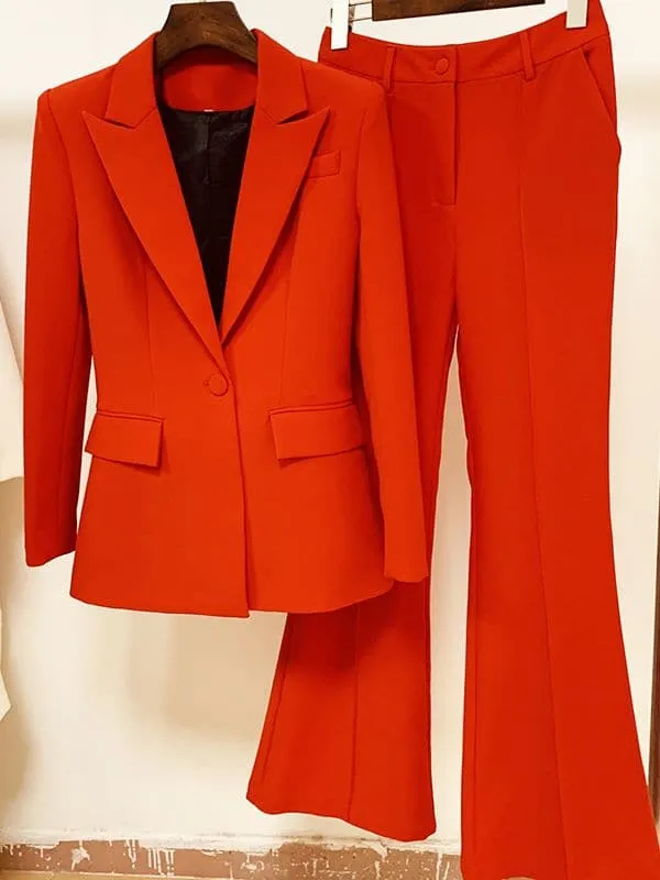 Single Button Blazer Flare Pants Suit