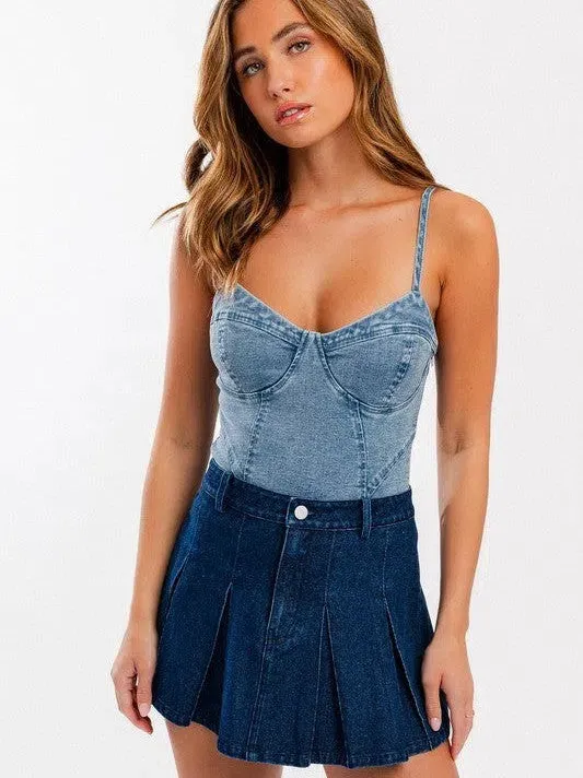 Slay the Game Medium Stone Bustier Denim Bodysuit