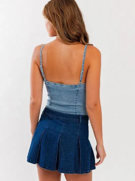 Slay the Game Medium Stone Bustier Denim Bodysuit