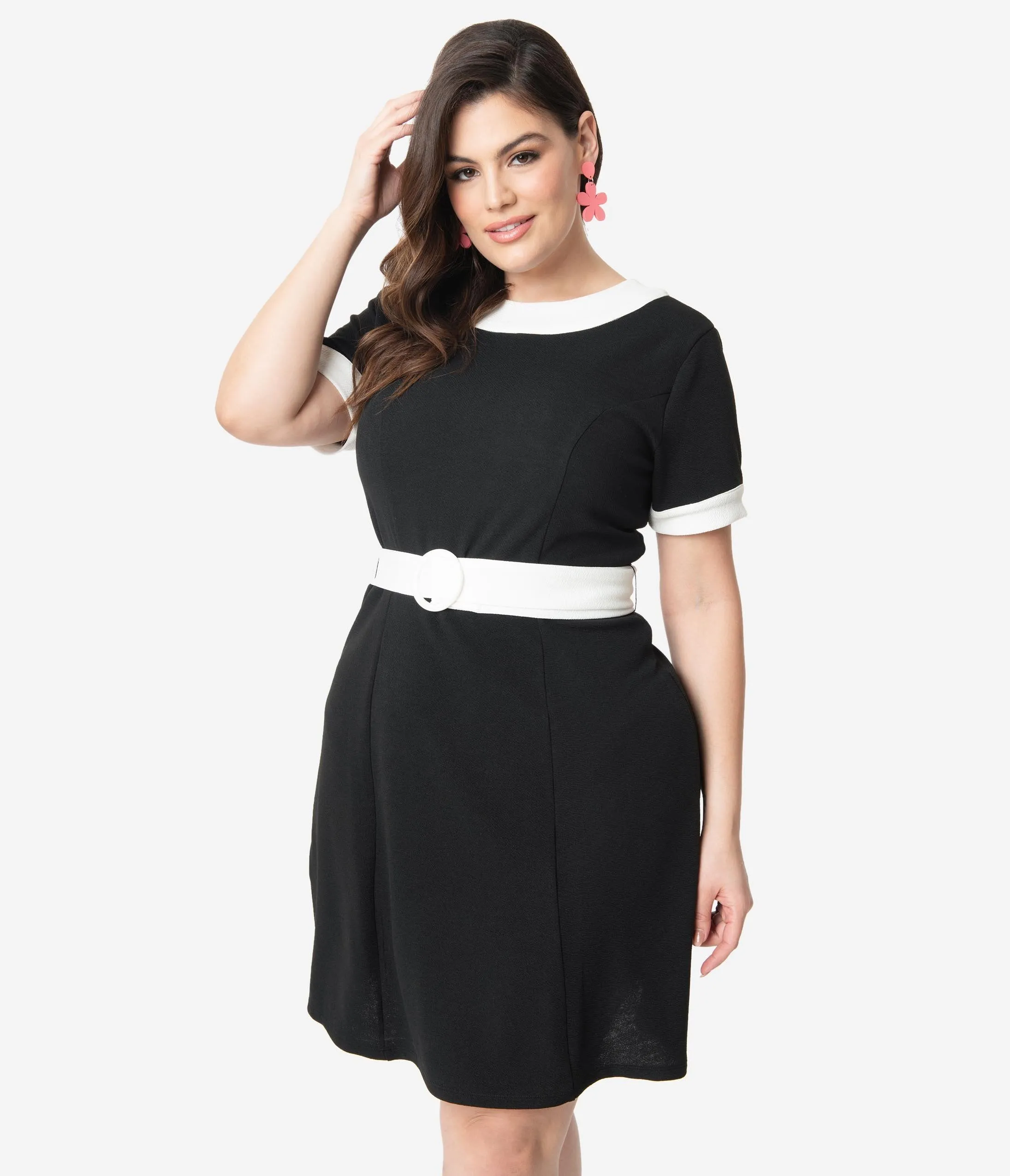 Smak Parlour Plus Size Black & White Belted Show Stealer Dress