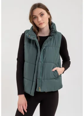 Solid Zip Up Puffer Vest in Hunter Green by Blu Pepper