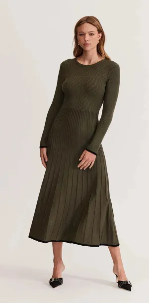 STAPLE THE LABEL Anitta Knit Midi Dress Dark Olive