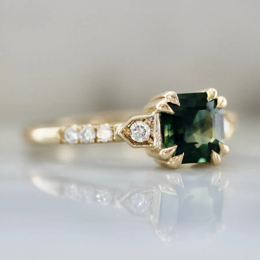 Stars Hollow Green Asscher Cut Sapphire Ring