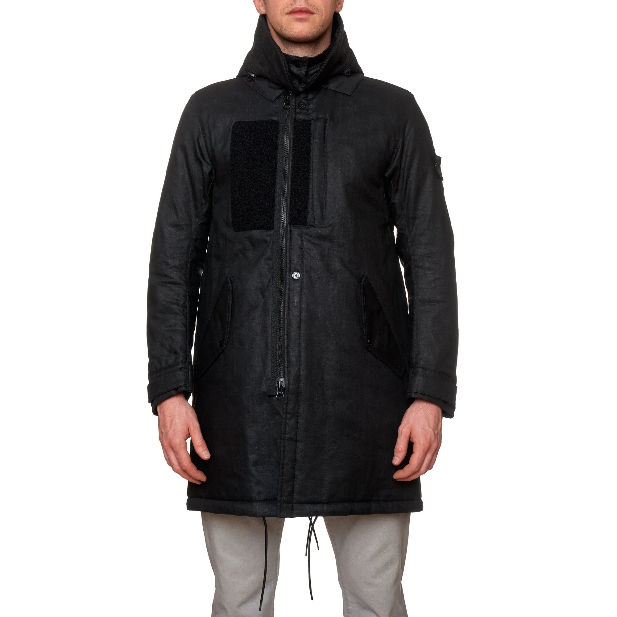 STONE ISLAND SHADOW PROJECT Black Rubberised Linen Parka Coat NEW