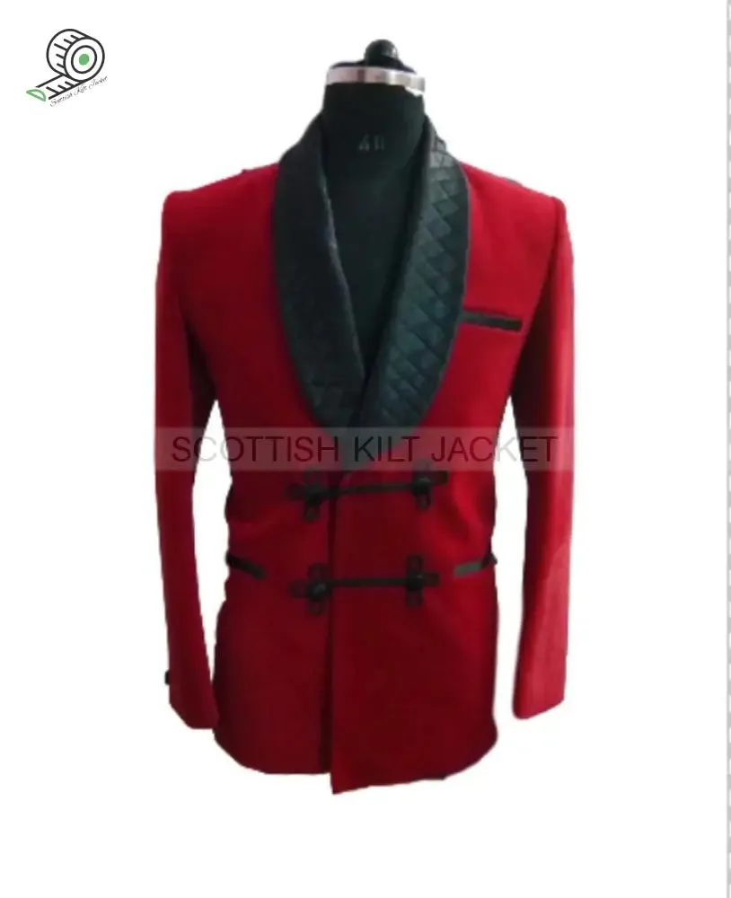 Stylish Red Velvet Quilted Evening Jacket