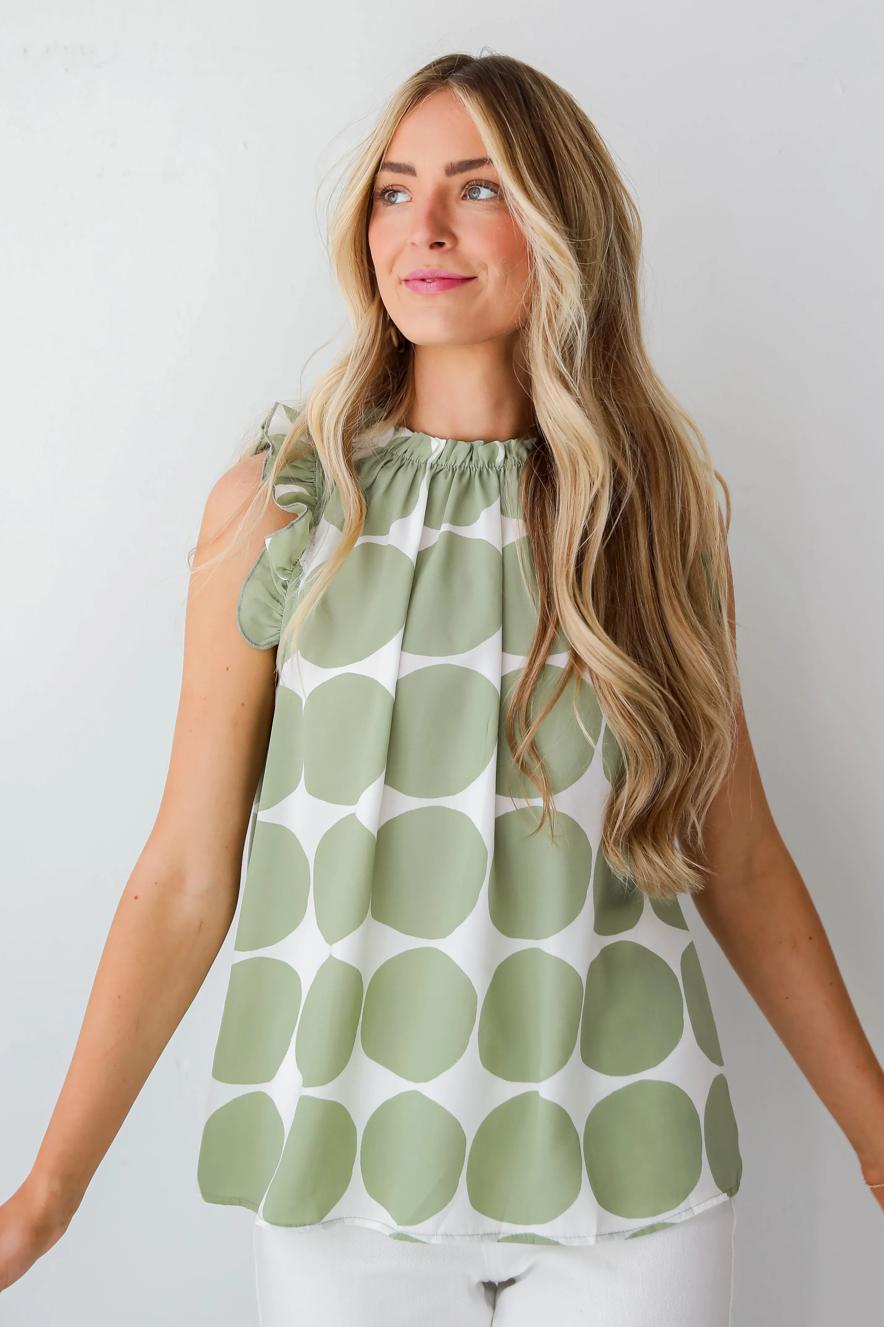 Successfully Sweet Sage Dotted Ruffle Blouse