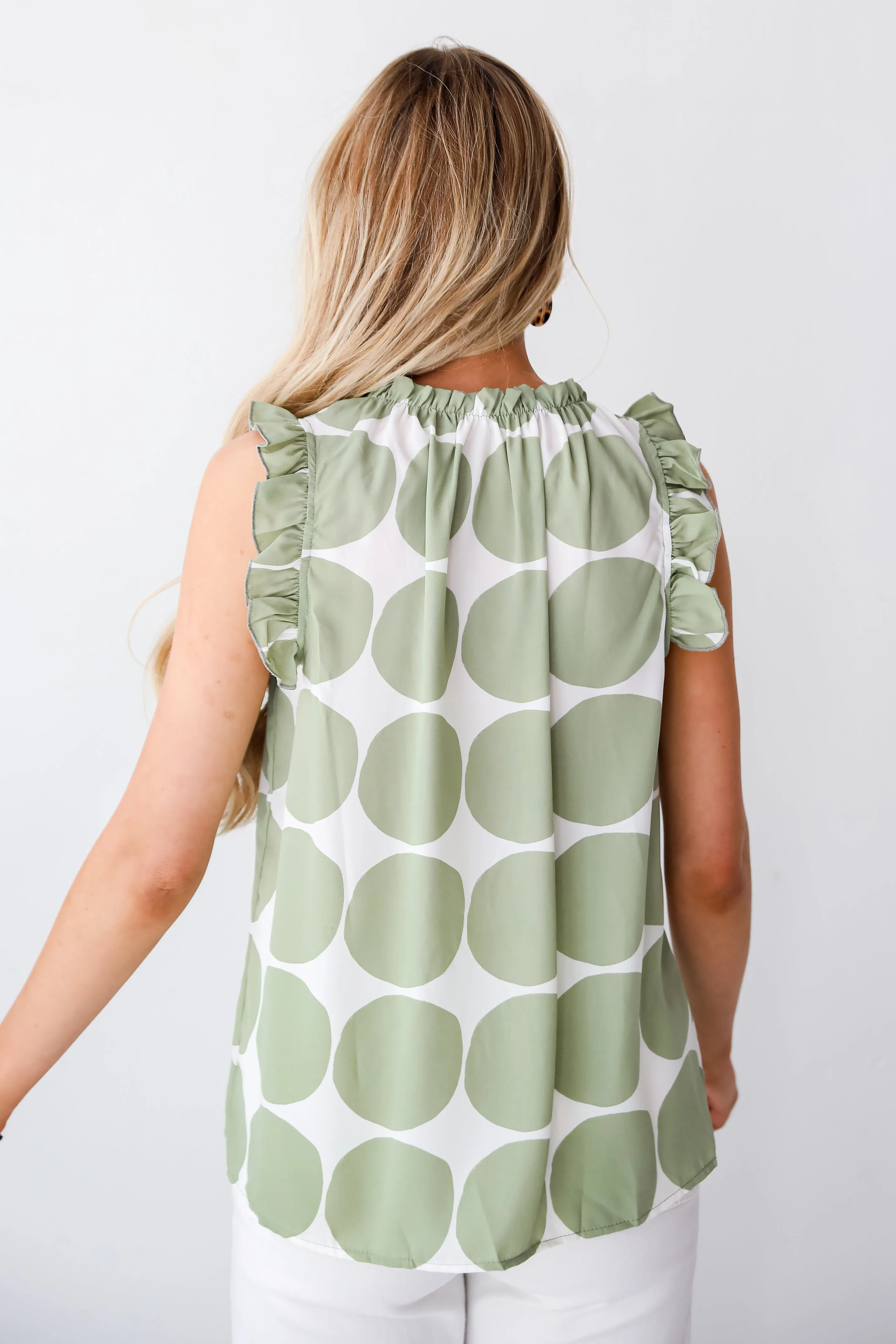 Successfully Sweet Sage Dotted Ruffle Blouse