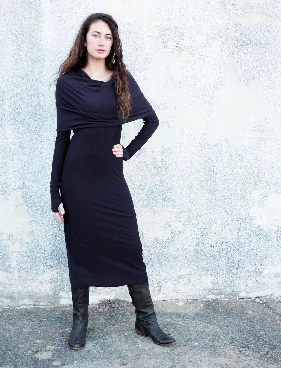 Super Cowl Pencil Below Knee Dress