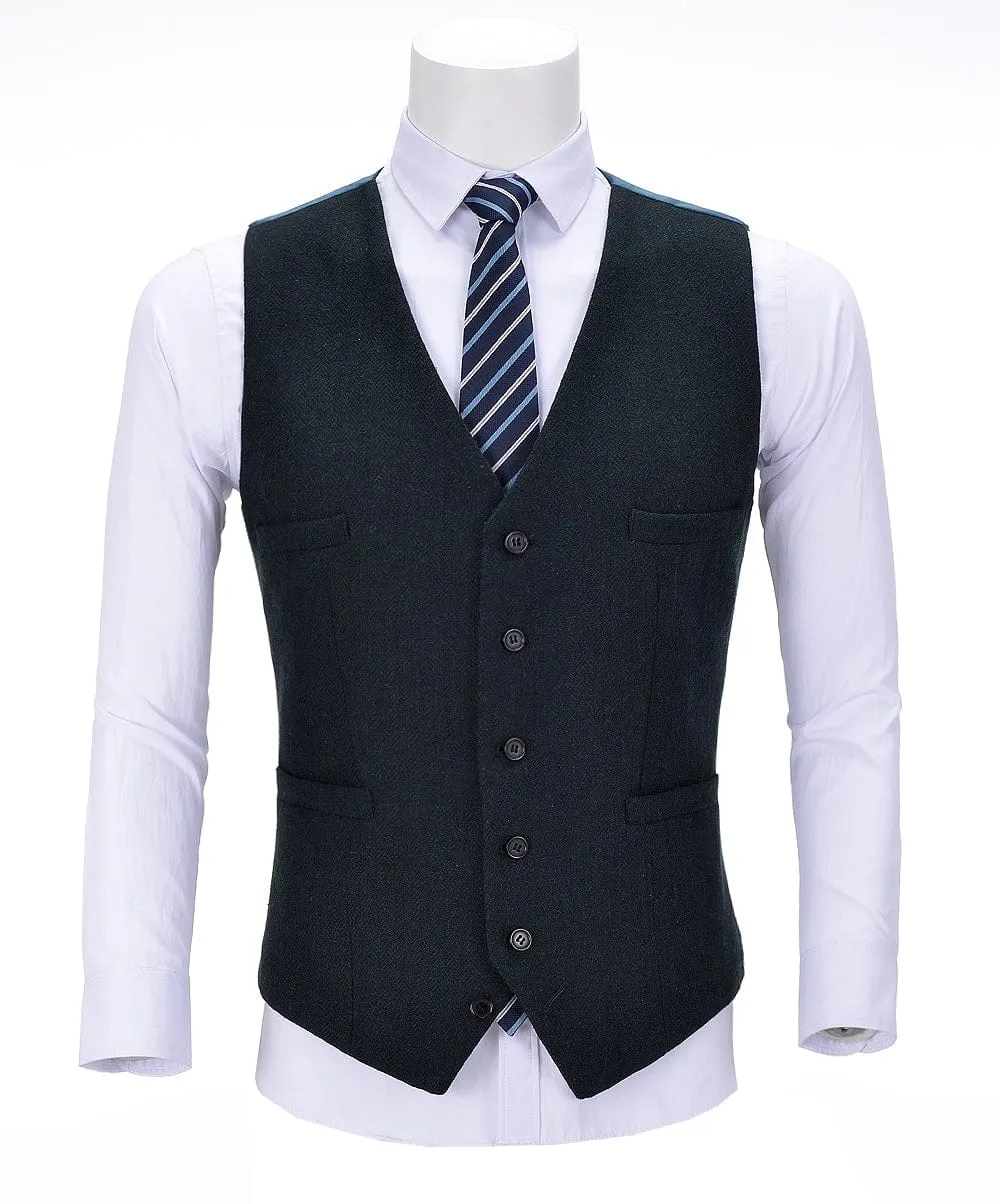 Teal Herringbone V Neck Waistcoat