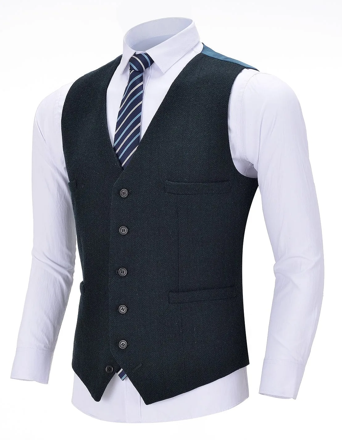 Teal Herringbone V Neck Waistcoat