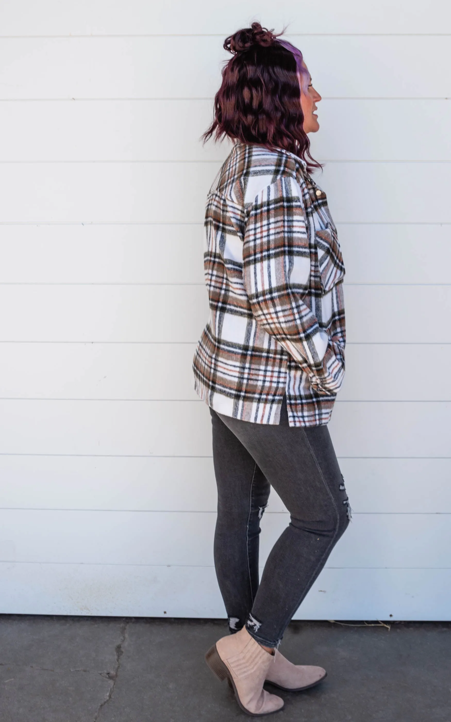 The Falling for You Plaid Oversized Jacket ( Brown White) - Final Sale