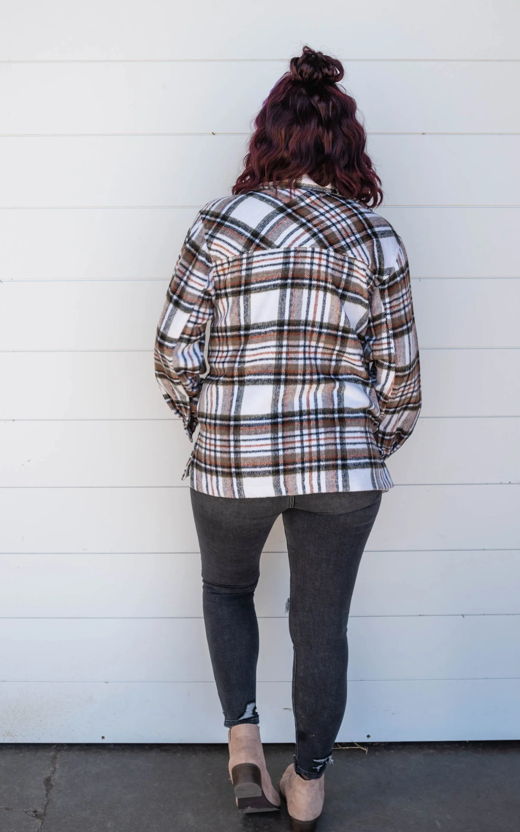 The Falling for You Plaid Oversized Jacket ( Brown White) - Final Sale