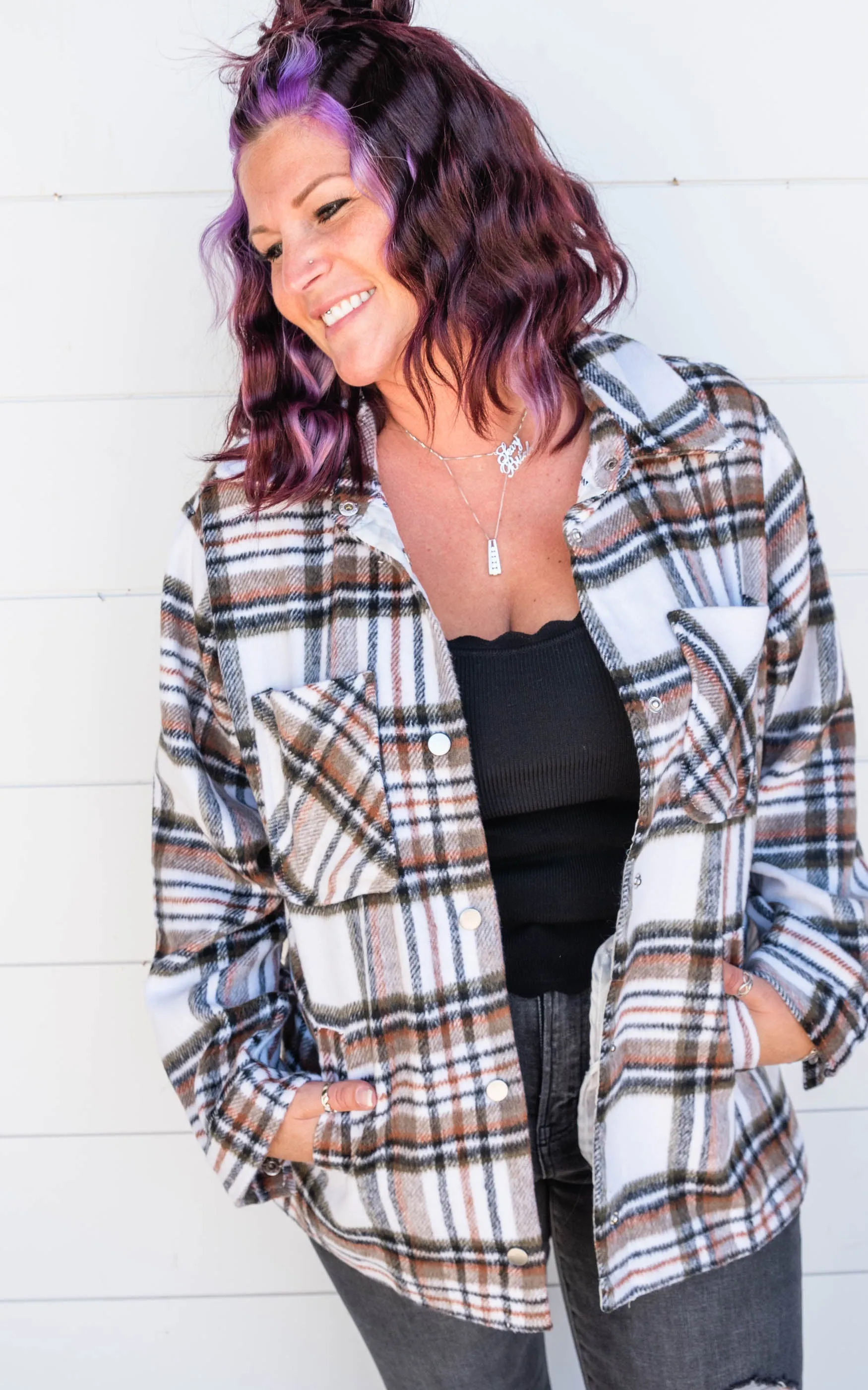 The Falling for You Plaid Oversized Jacket ( Brown White) - Final Sale