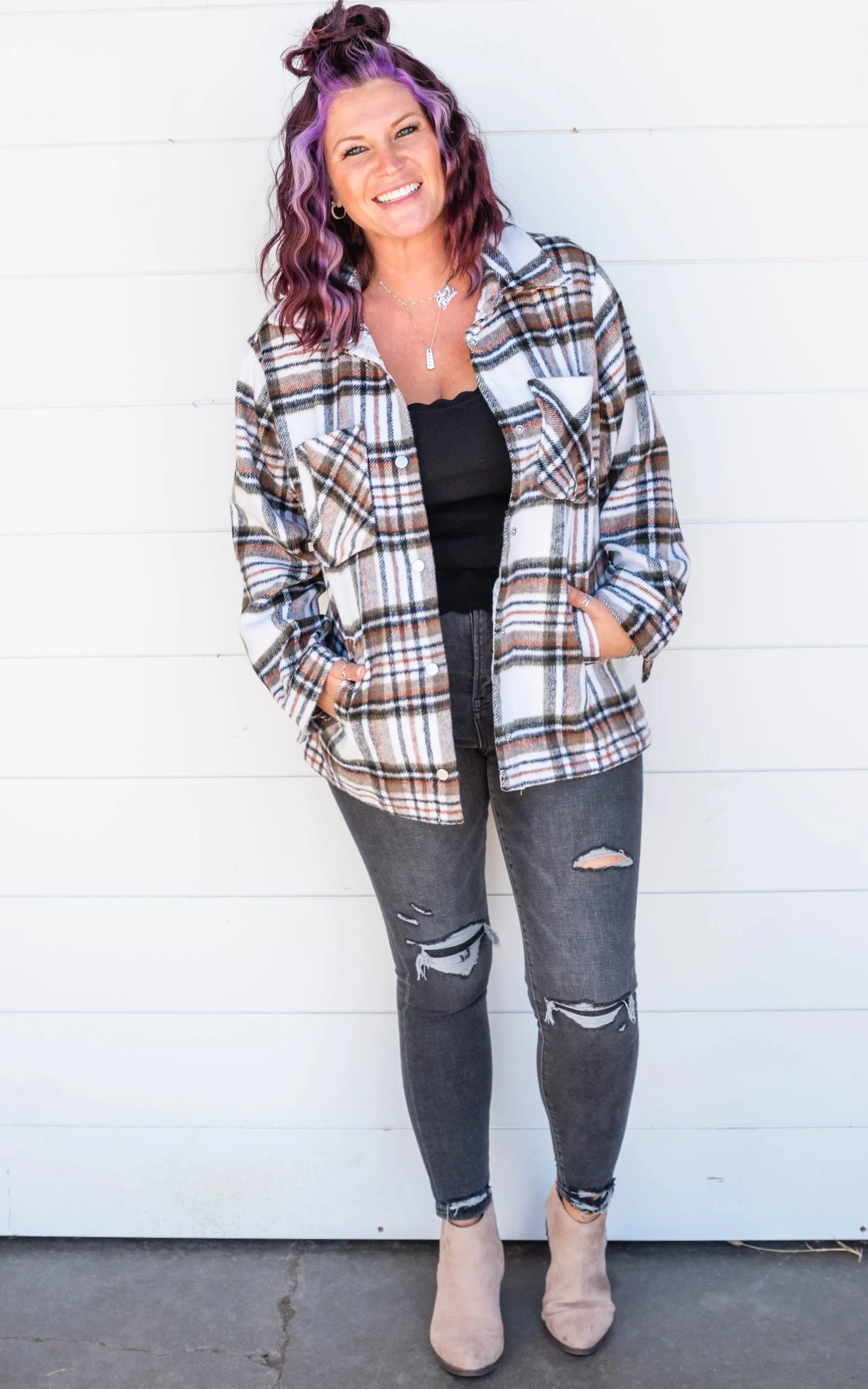 The Falling for You Plaid Oversized Jacket ( Brown White) - Final Sale