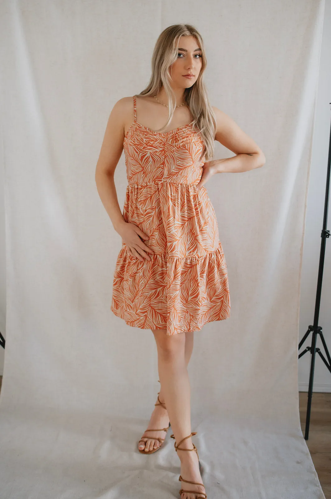The Geo Leaf Pintuck Mini Dress