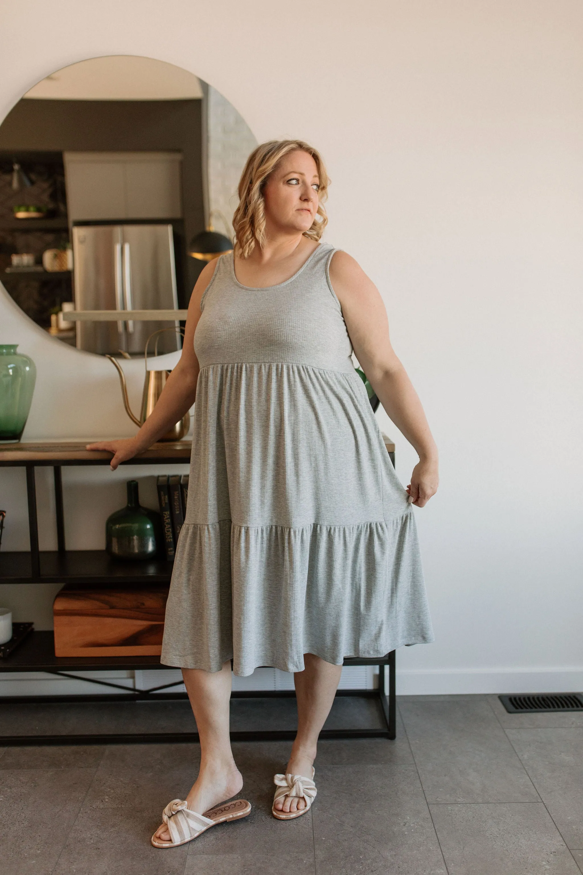 The Riley Ribbed Tank Dress by NLT - Heather Grey