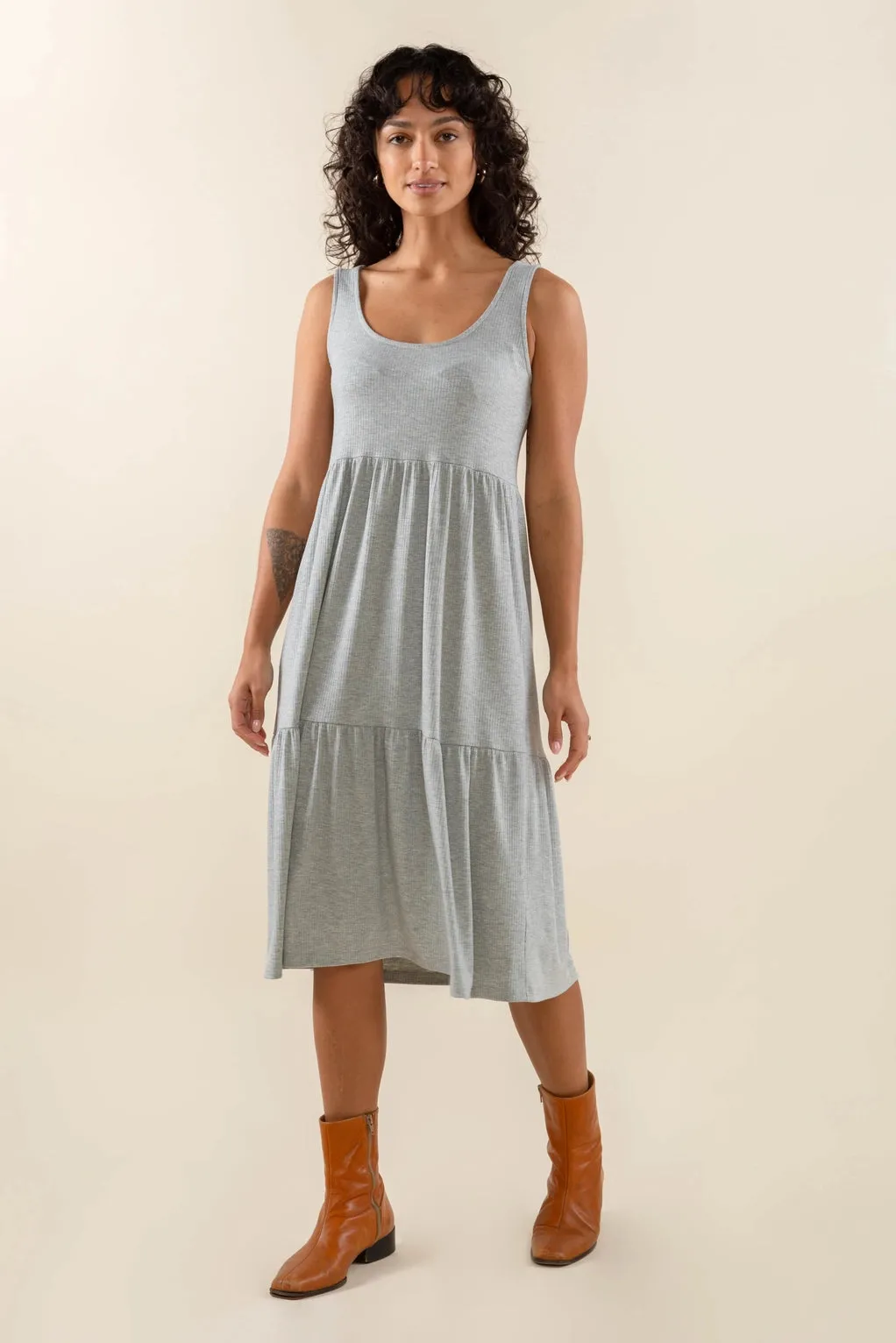 The Riley Ribbed Tank Dress by NLT - Heather Grey