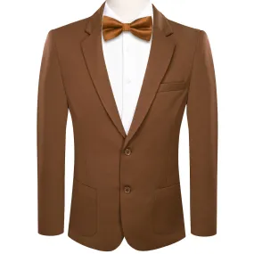 Ties2you Knit Dress Suit Caramel Brown Solid Notched Collar Silk Suit for Men