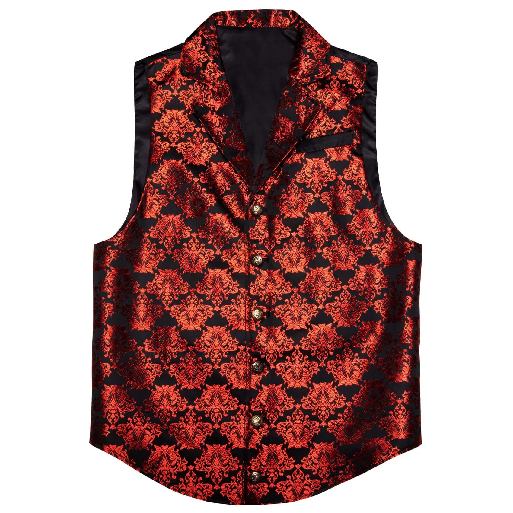 Ties2you Men's Vest Black Red Woven Floral Silk Waistcoat Suit Vest