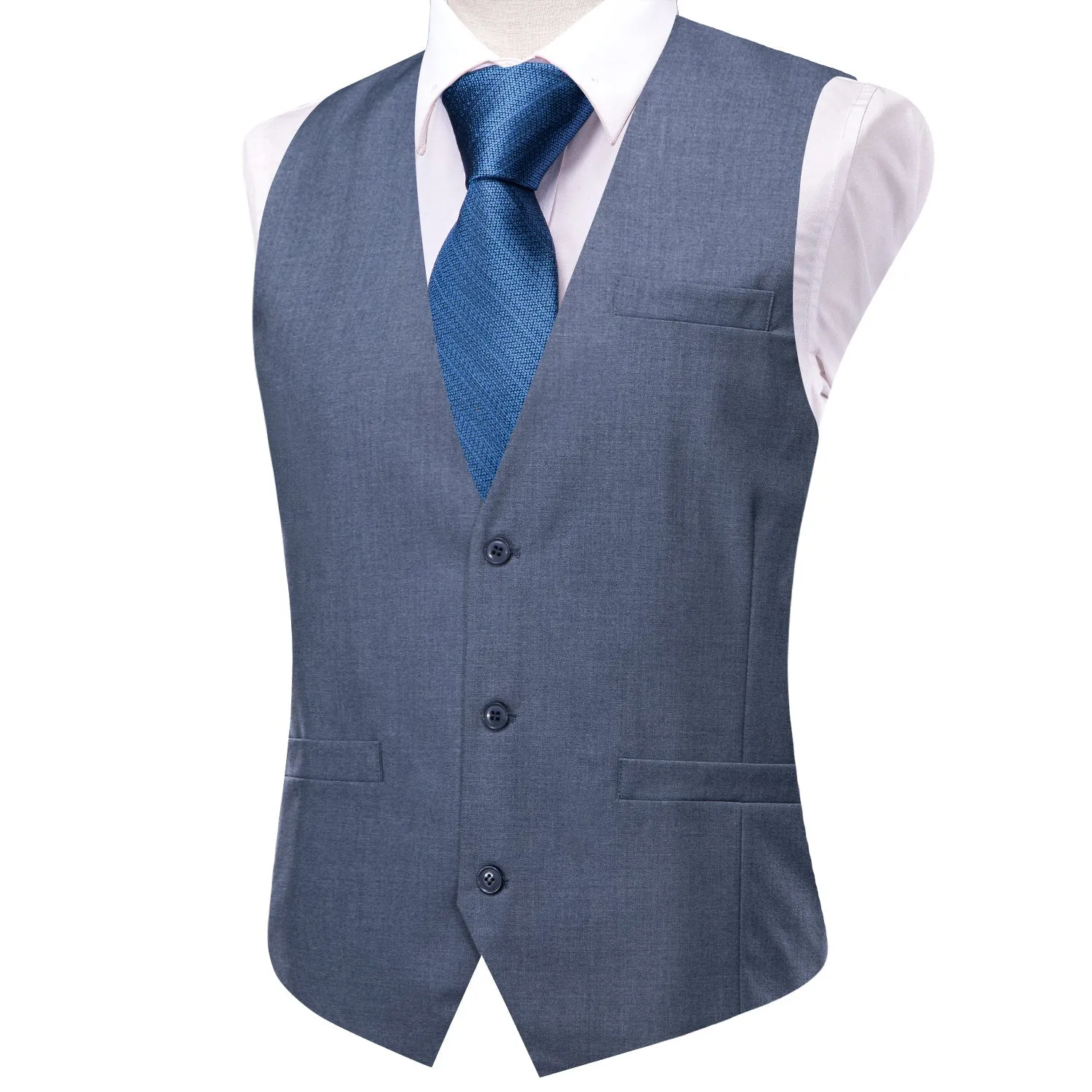 Ties2you Men's Work Vest Slate Blue Solid Splicing Jacquard Vest Classic