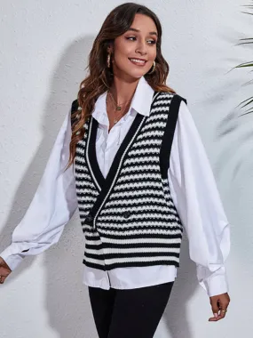 Toleet-Winter outfits Women's stripe knitted Cardigan Sweater Vest