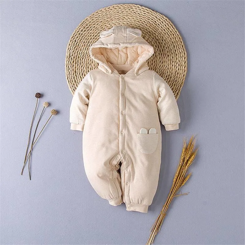 Unisex Strpied Hooded Soft Warm Sleeping Jumpsuit