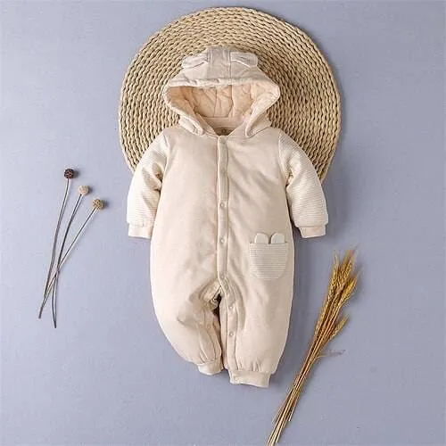 Unisex Strpied Hooded Soft Warm Sleeping Jumpsuit