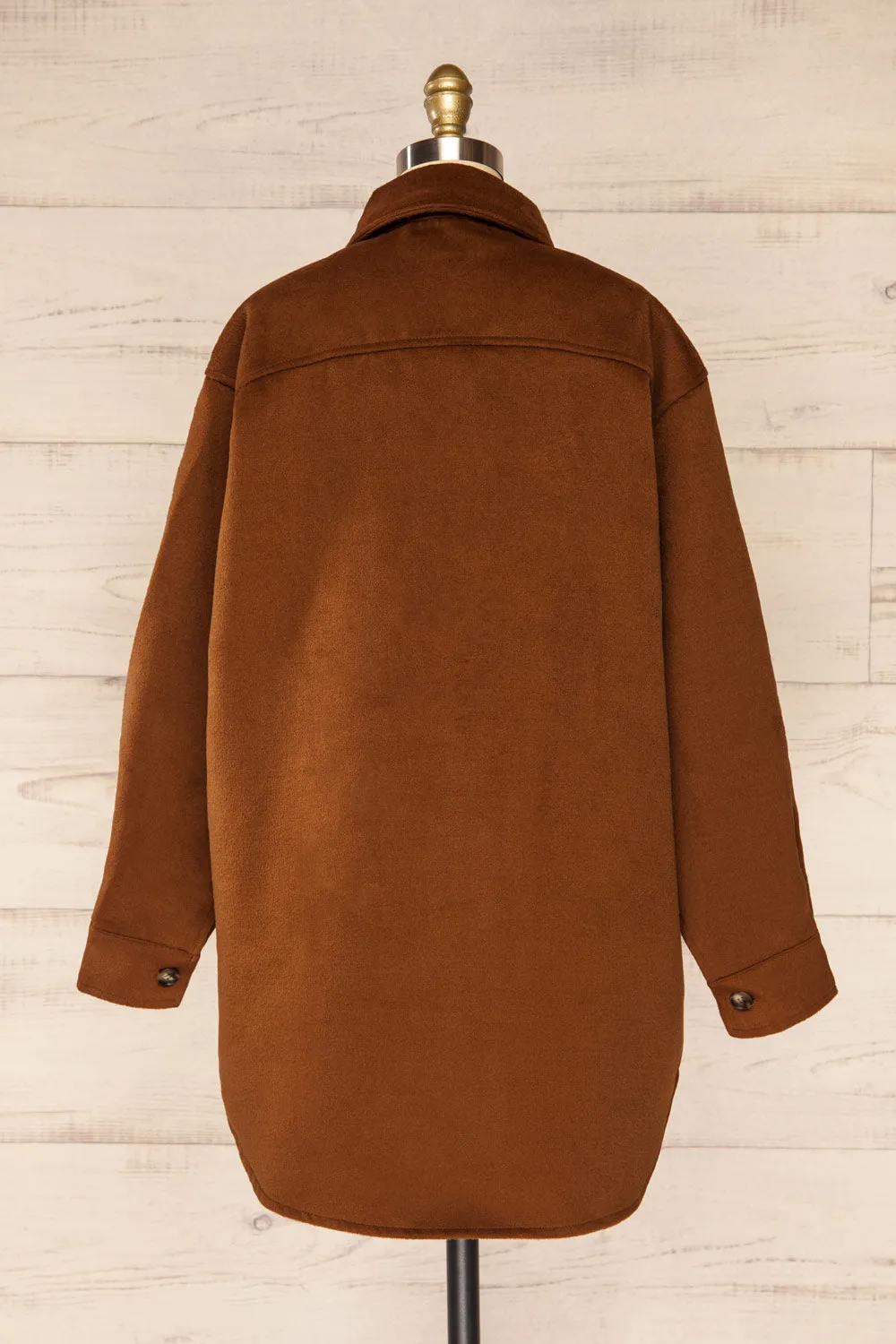 Vaagen Brown | Oversized Velvet Shirt Jacket w/ Pockets