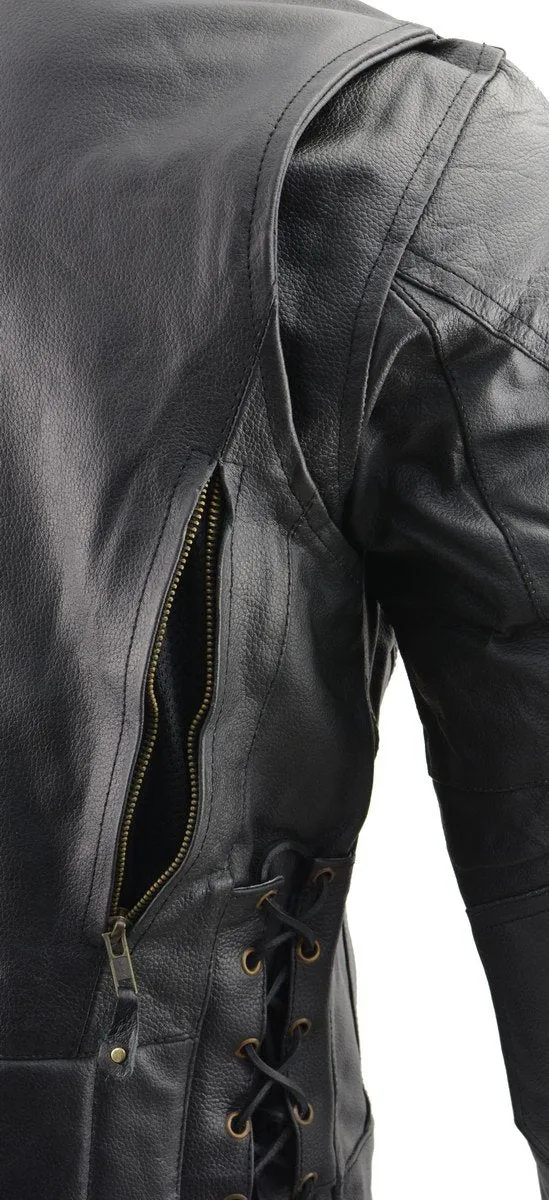 Vented racer leather motorcycle jacket