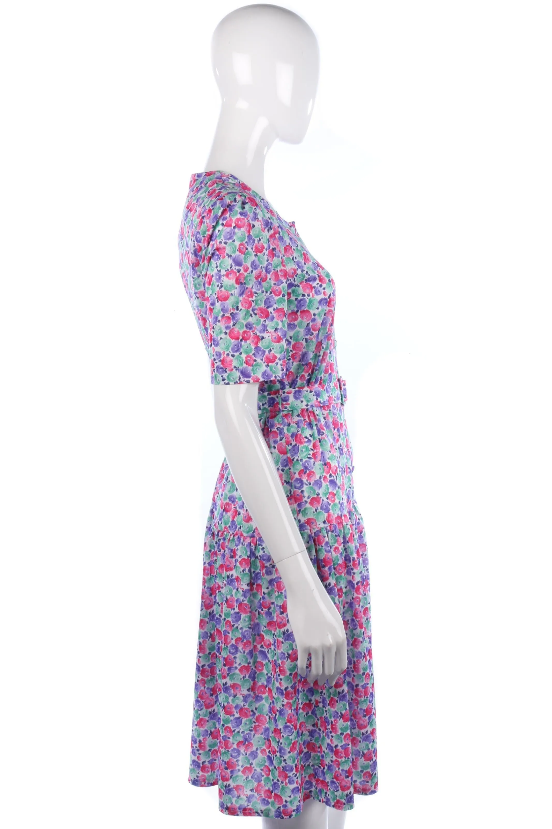 Vintage drop waist belted floral dress. UK 10