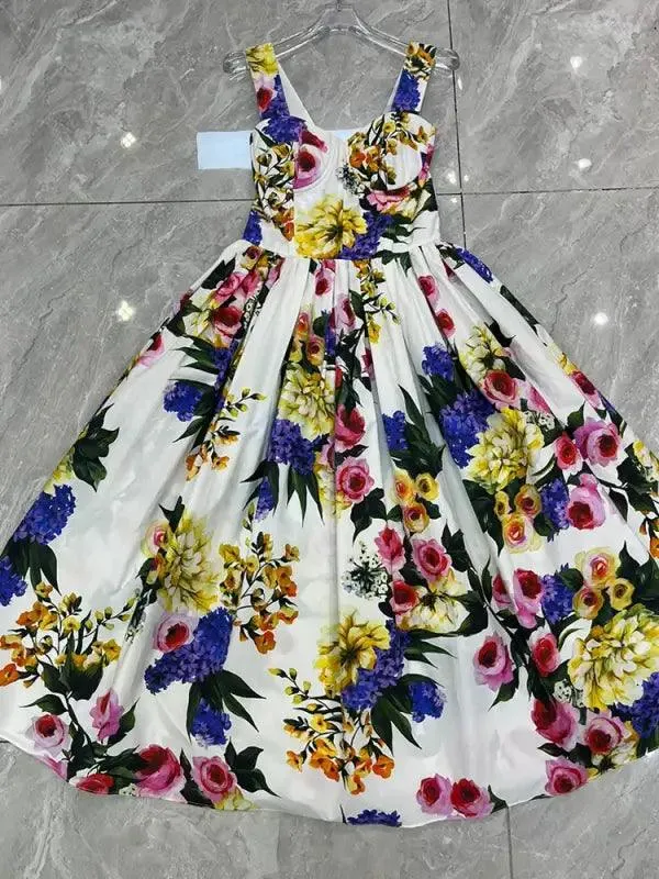 Vintage Floral Off-the-shoulder Halter Dress