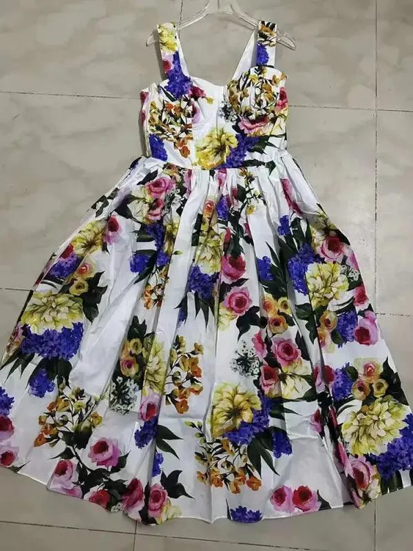 Vintage Floral Off-the-shoulder Halter Dress