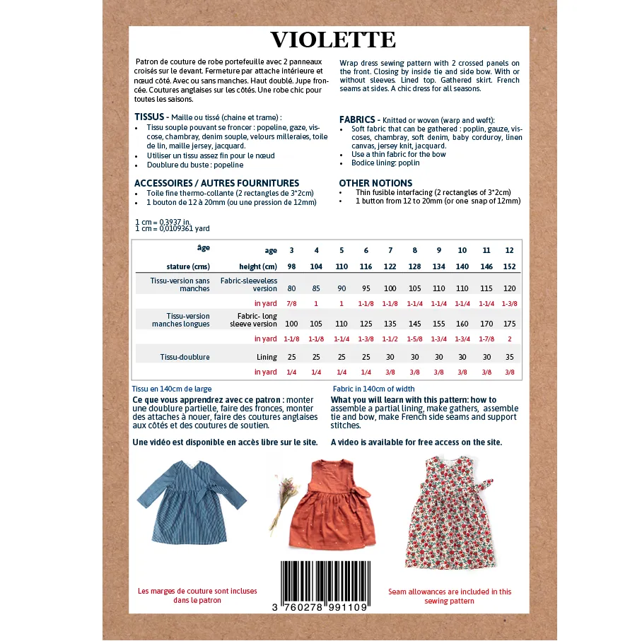 VIOLETTE dress - Girl 3/12Y - Paper Sewing Pattern