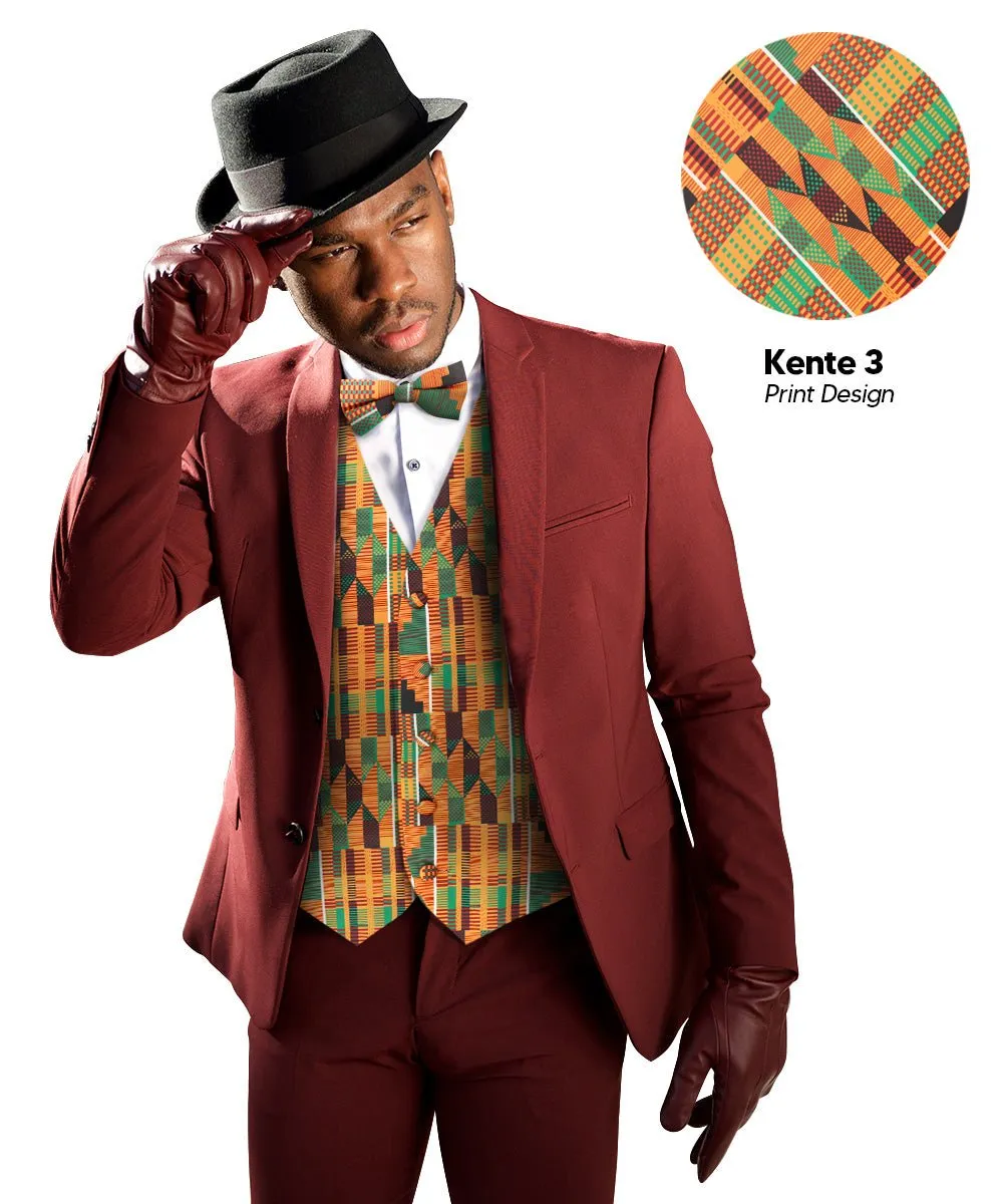 Vittorio Farina Men's Kente Satin Vest and Bow Tie Set