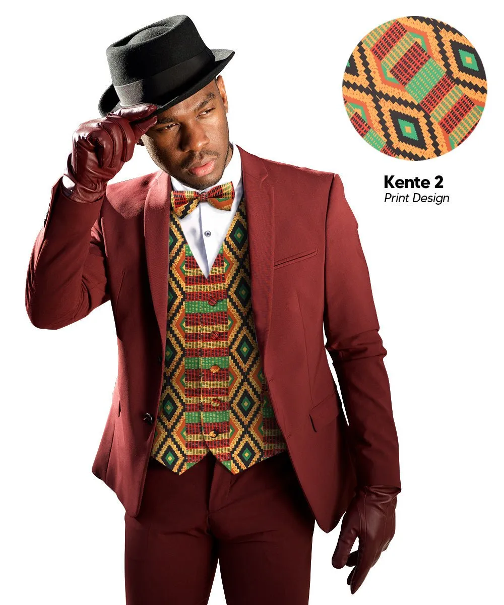 Vittorio Farina Men's Kente Satin Vest and Bow Tie Set