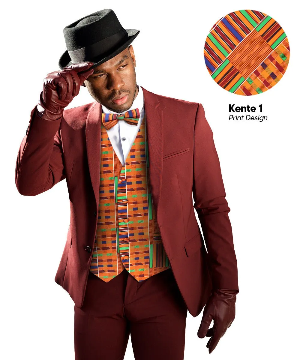 Vittorio Farina Men's Kente Satin Vest and Bow Tie Set