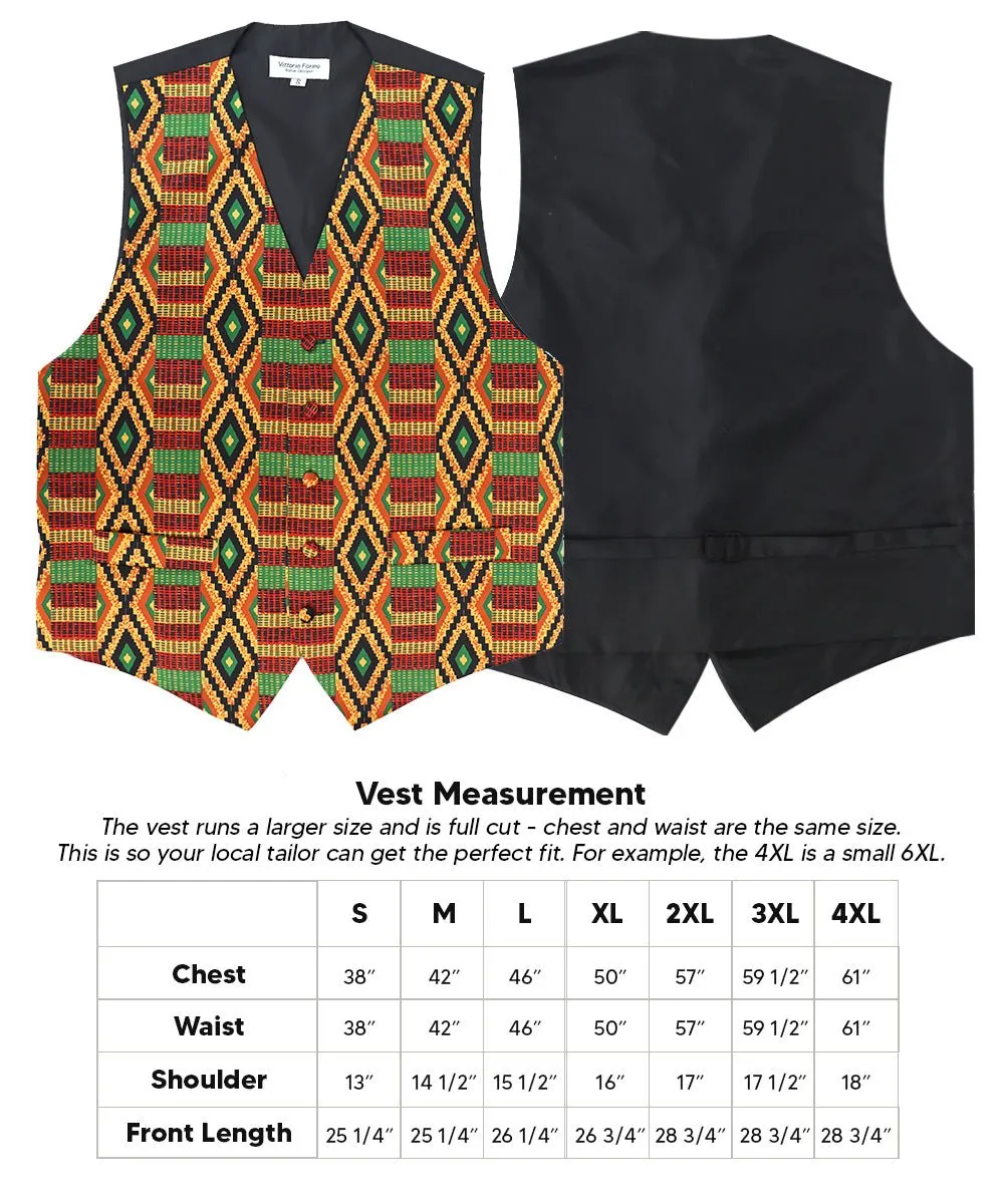 Vittorio Farina Men's Kente Satin Vest and Bow Tie Set