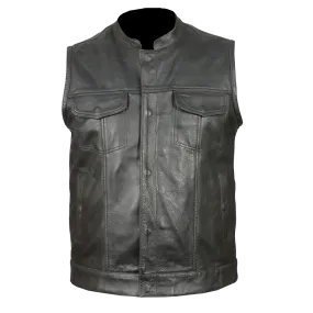 VL914 Vance Leather Zipper and Snap Closure Leather Motorcycle Club Vest